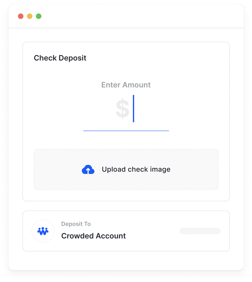 Dashboard view of mobile check deposit on Crowded banking